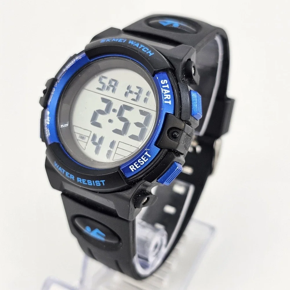 Men's Digital Sport Watch 44MM Black Plastic Bands Day Date New‎ Battery
